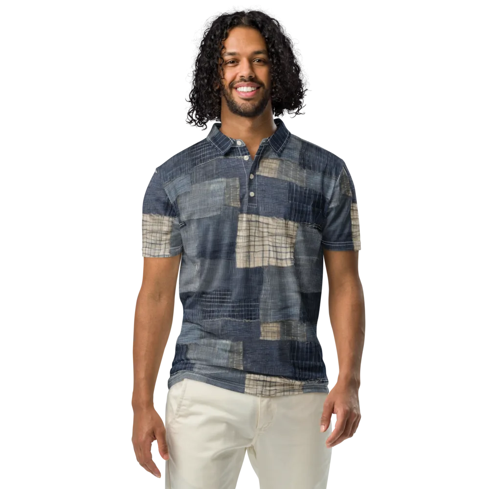 Blue Wabi-sabi on Men's Slim Fit Polo Shirt — Front