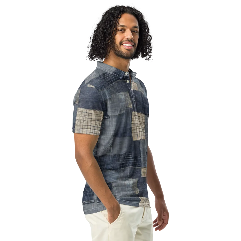 Blue Wabi-sabi on Men's Slim Fit Polo Shirt — Right Front