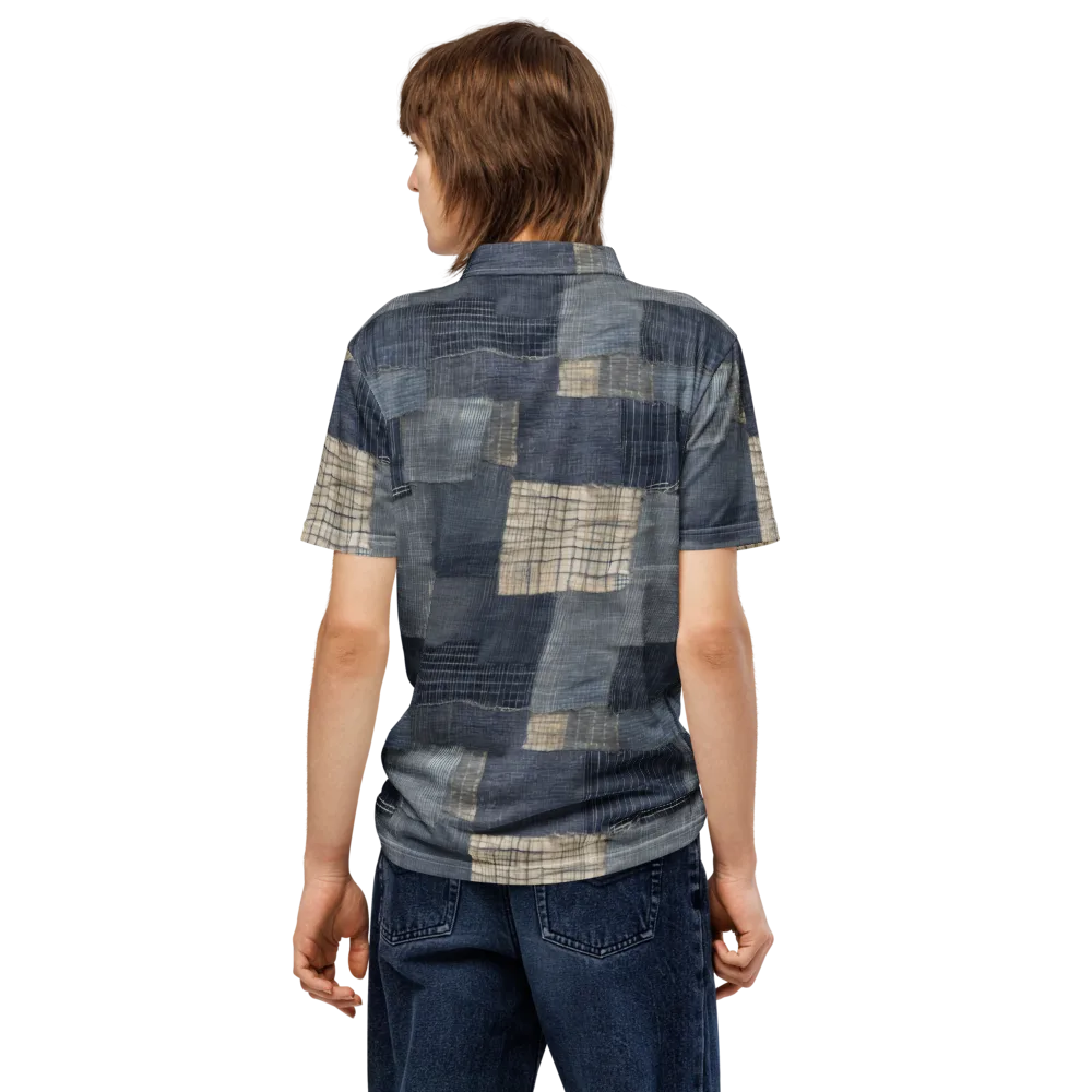 Blue Wabi-sabi on Men's Slim Fit Polo Shirt — Back