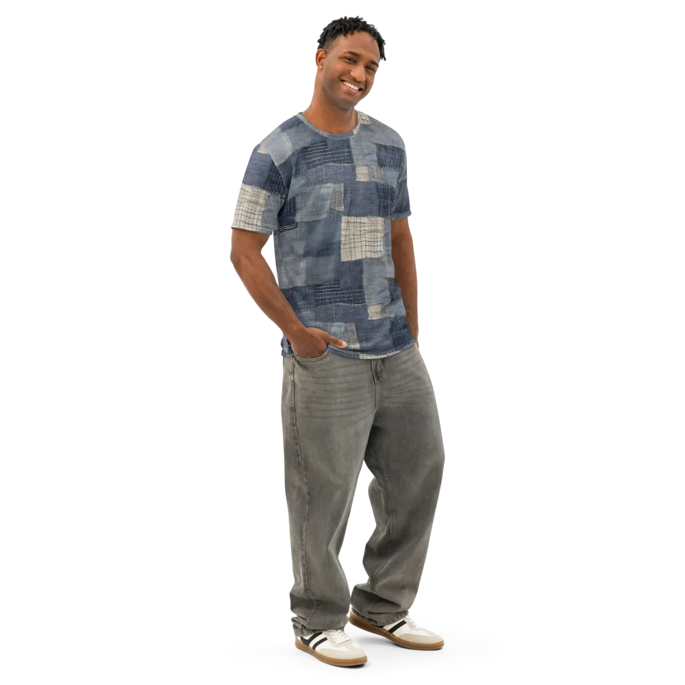 Blue Wabi-sabi on Men's Cotton Crew Neck T-Shirt — Right Front