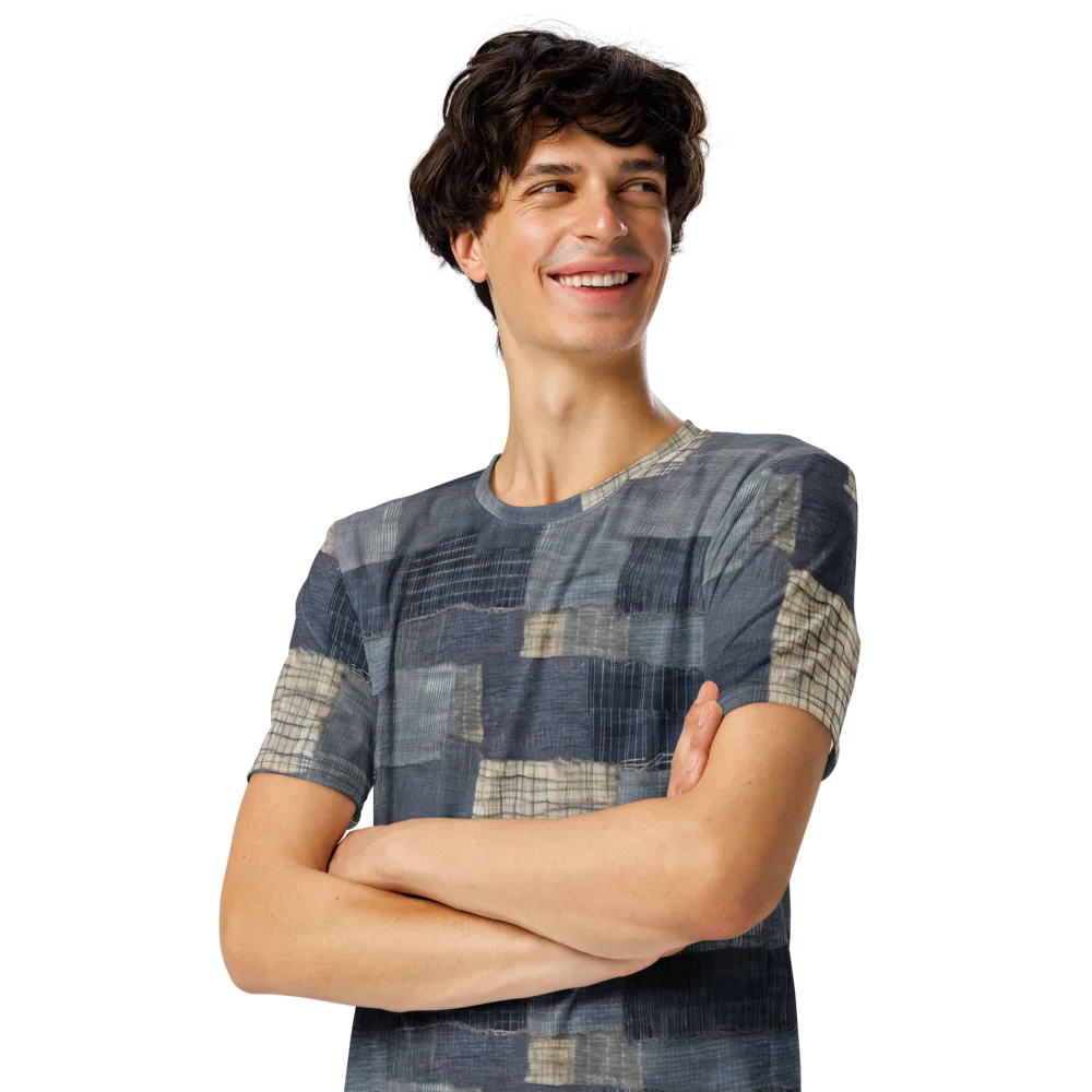 Blue Wabi-sabi on Men's Crew Neck T-Shirt — Left Front