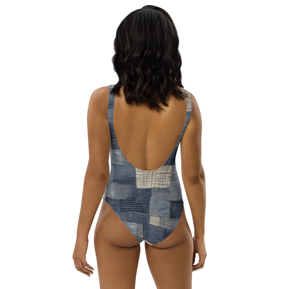 Blue Wabi-sabi on One-Piece Swimsuit — Back