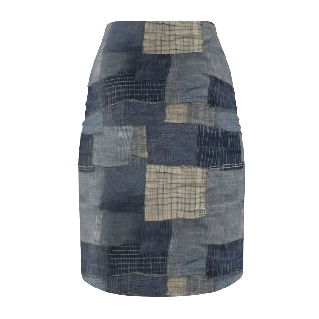 Blue Wabi-sabi on Pencil Skirt — Back