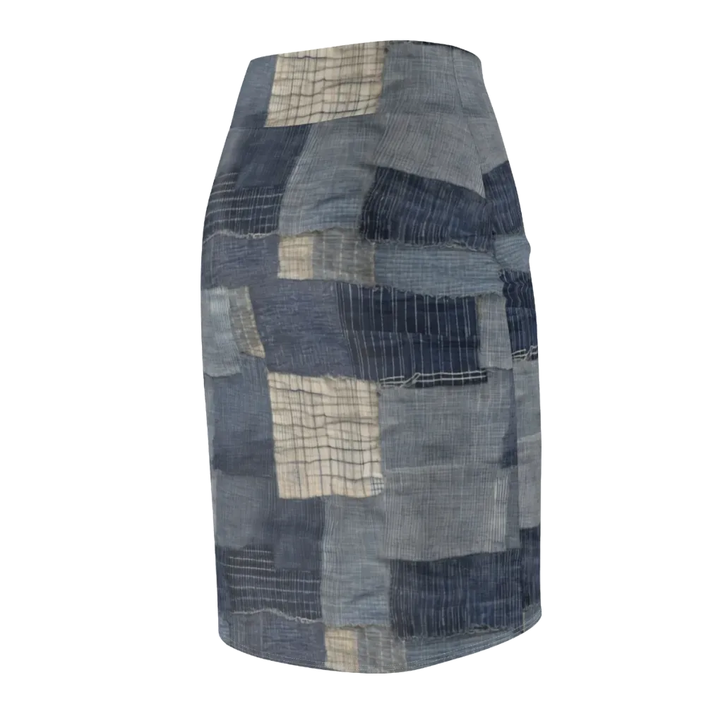 Blue Wabi-sabi on Pencil Skirt — Back Side