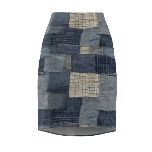 Blue Wabi-sabi on a Pencil Skirt