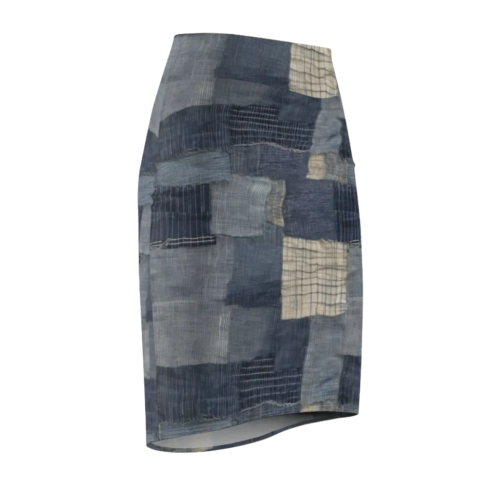 Blue Wabi-sabi on Pencil Skirt — Front Side