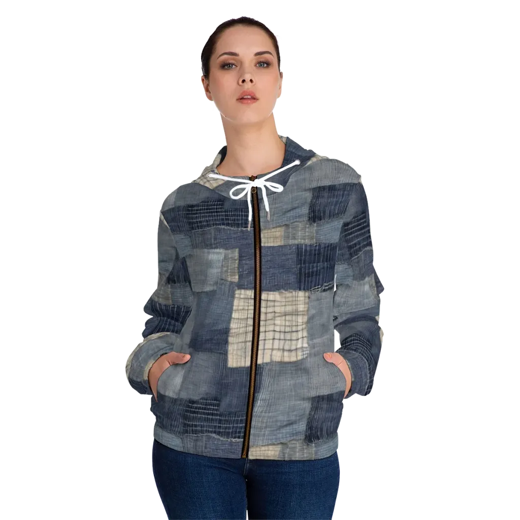 Blue Wabi-sabi on Women's Full-Zip Hoodie — Front On Person