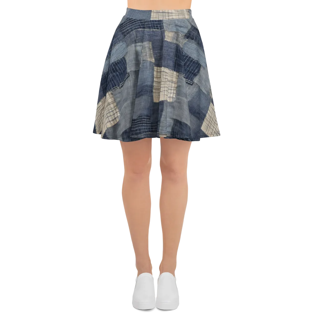 Blue Wabi-sabi on Skater Skirt — Front
