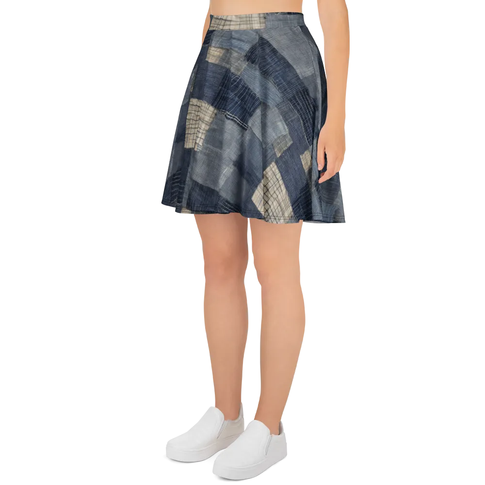 Blue Wabi-sabi on Skater Skirt — Left