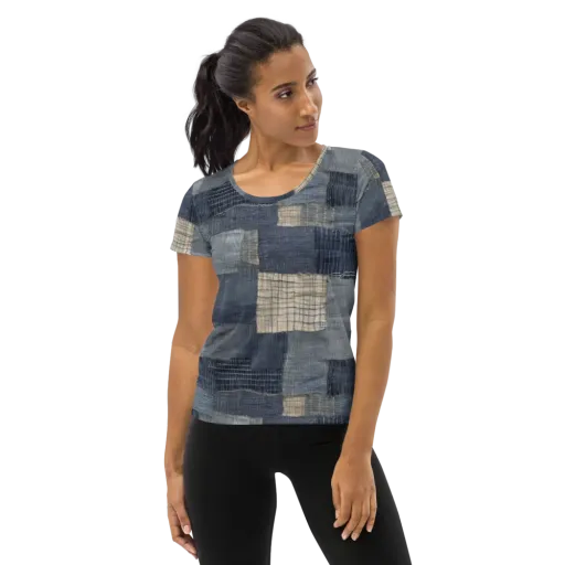 Blue Wabi-sabi on a Women's Athletic T-Shirt