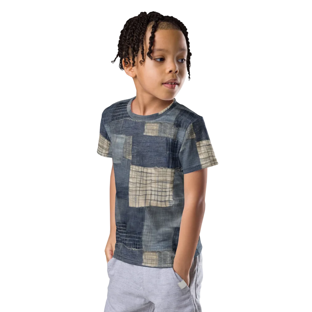 Blue Wabi-sabi on Kids Crew Neck T-Shirt — Left Front