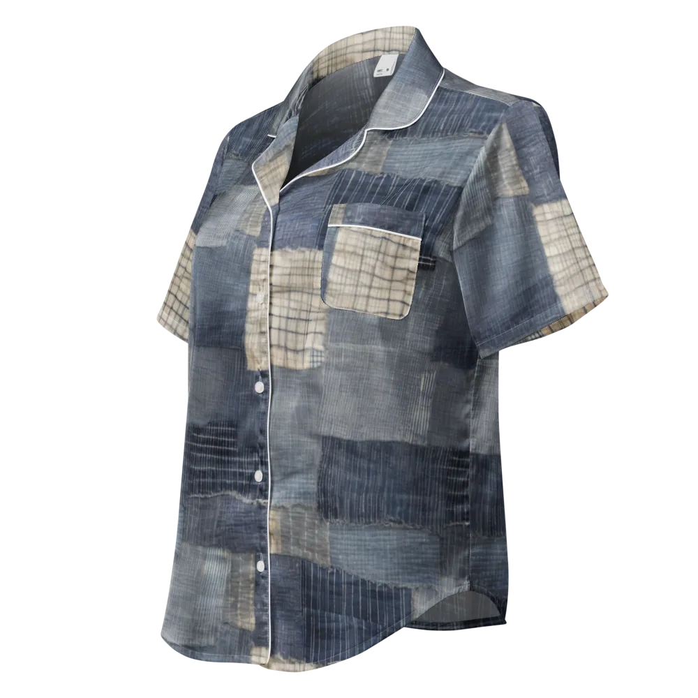 Blue Wabi-sabi on Women's Short Sleeve Pajama Top — Left Front