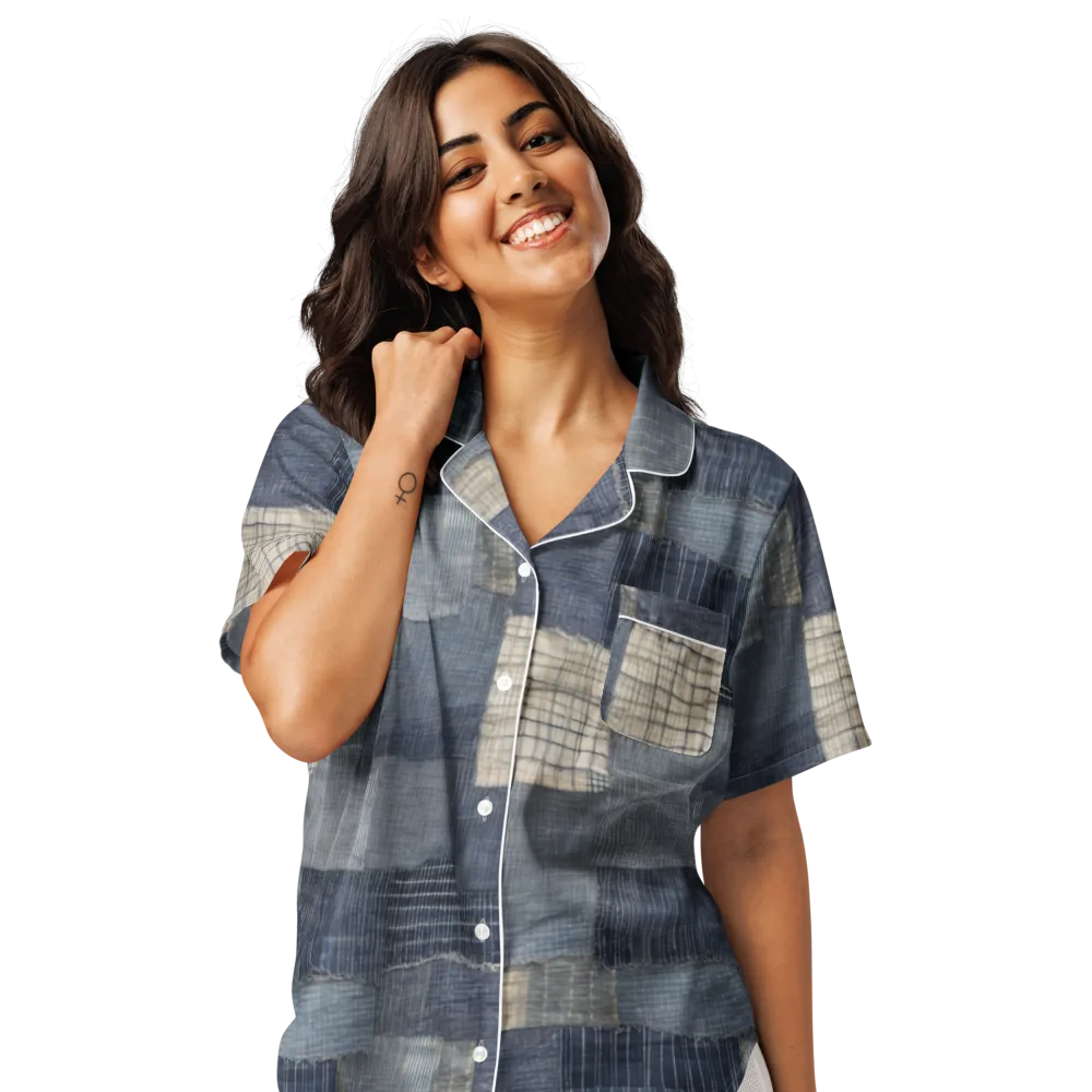 Blue Wabi-sabi on Women's Short Sleeve Pajama Top — Front