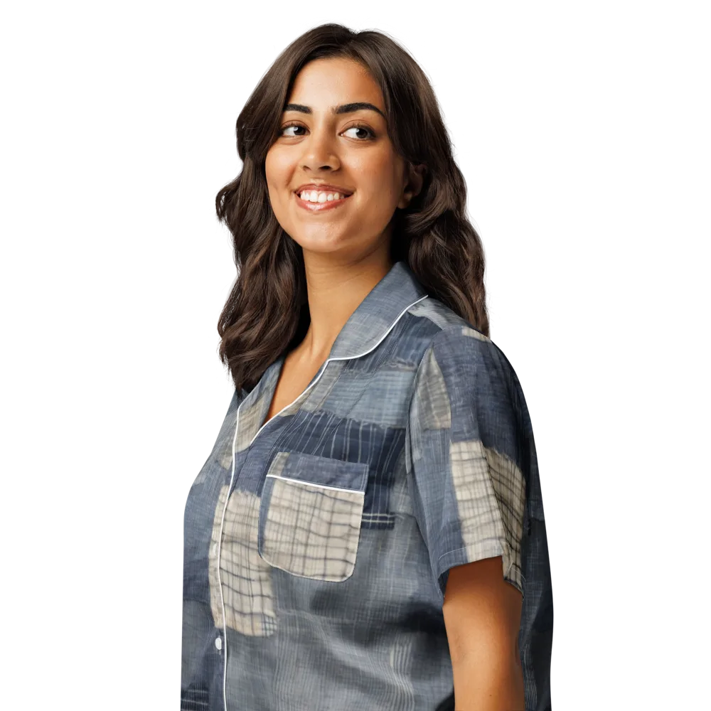 Blue Wabi-sabi on Women's Short Sleeve Pajama Top — Left Front