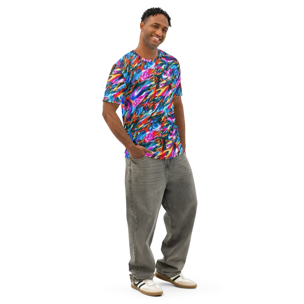 Firelight Frenzy on Men's Cotton Crew Neck T-Shirt — Right Front