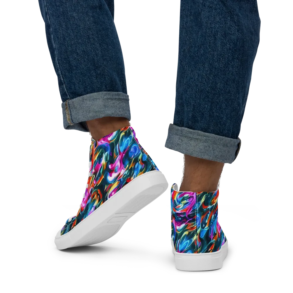 Firelight Frenzy on Men's High Top Canvas Shoes — Back