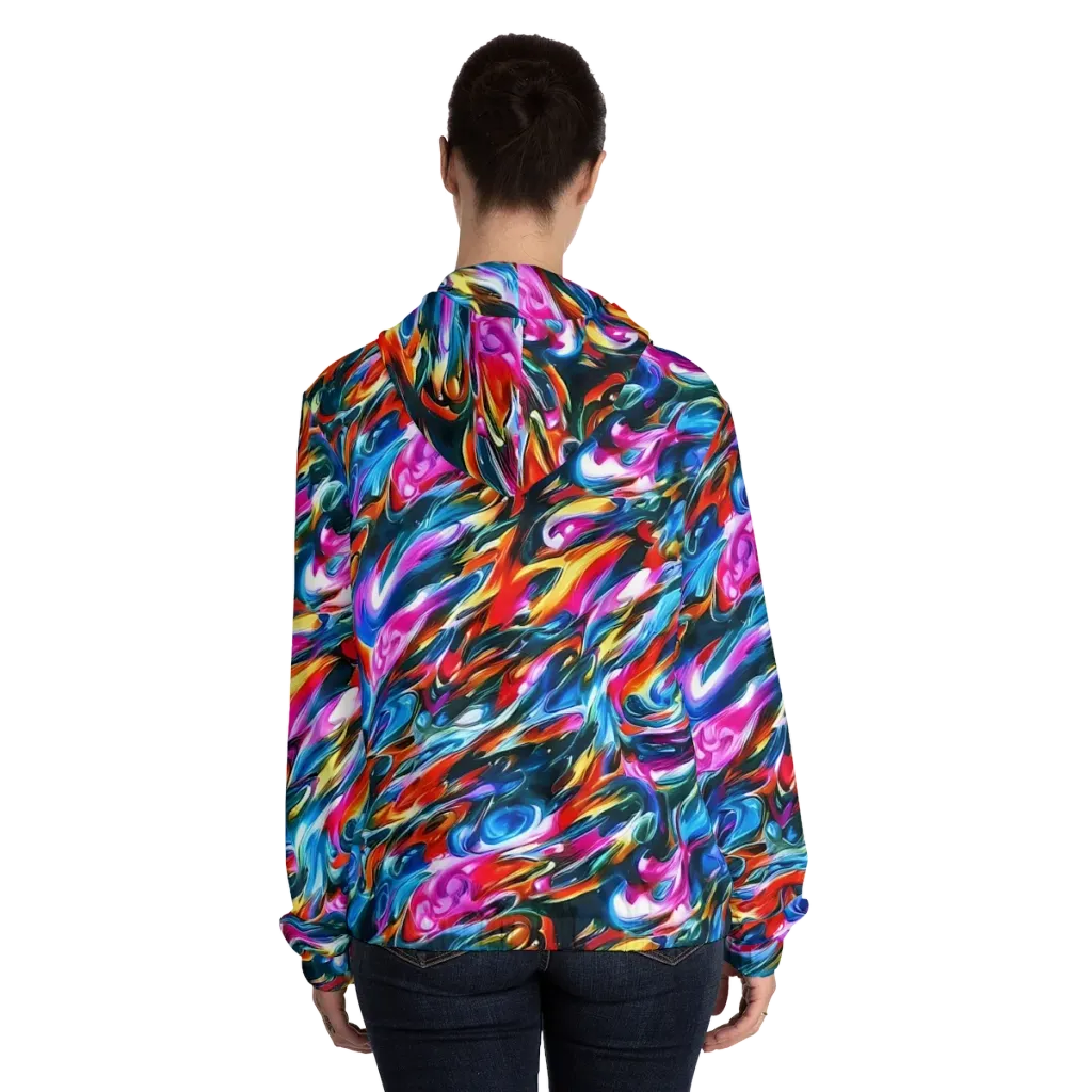 Firelight Frenzy on Women's Full-Zip Hoodie — Back On Person