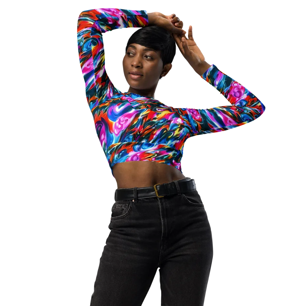 Firelight Frenzy on Long Sleeve Crop Top — Front