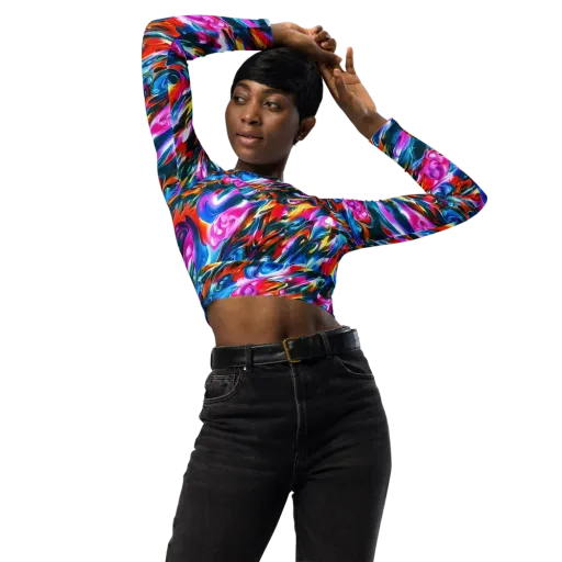 Firelight Frenzy on a Long Sleeve Crop Top