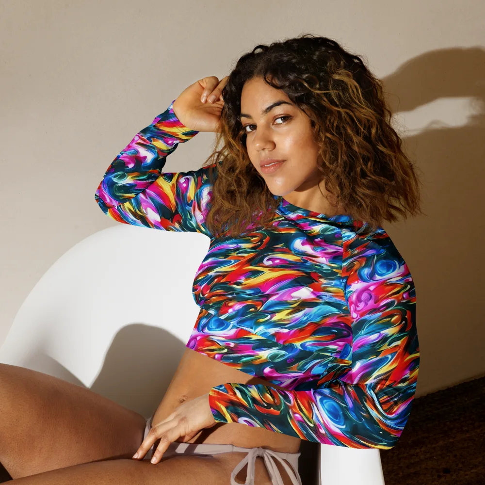 Firelight Frenzy on Long Sleeve Crop Top — Left Front
