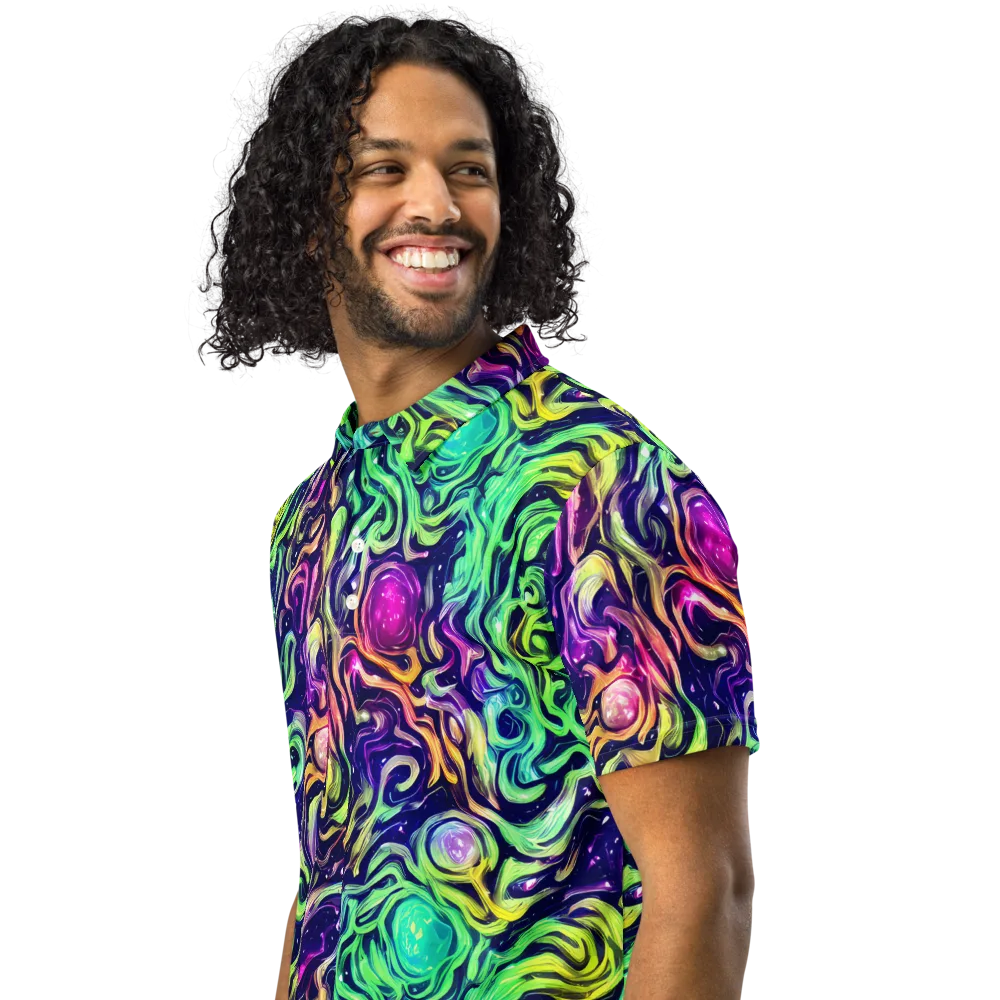 Stellar Psychedelia on Men's Slim Fit Polo Shirt — Left Front