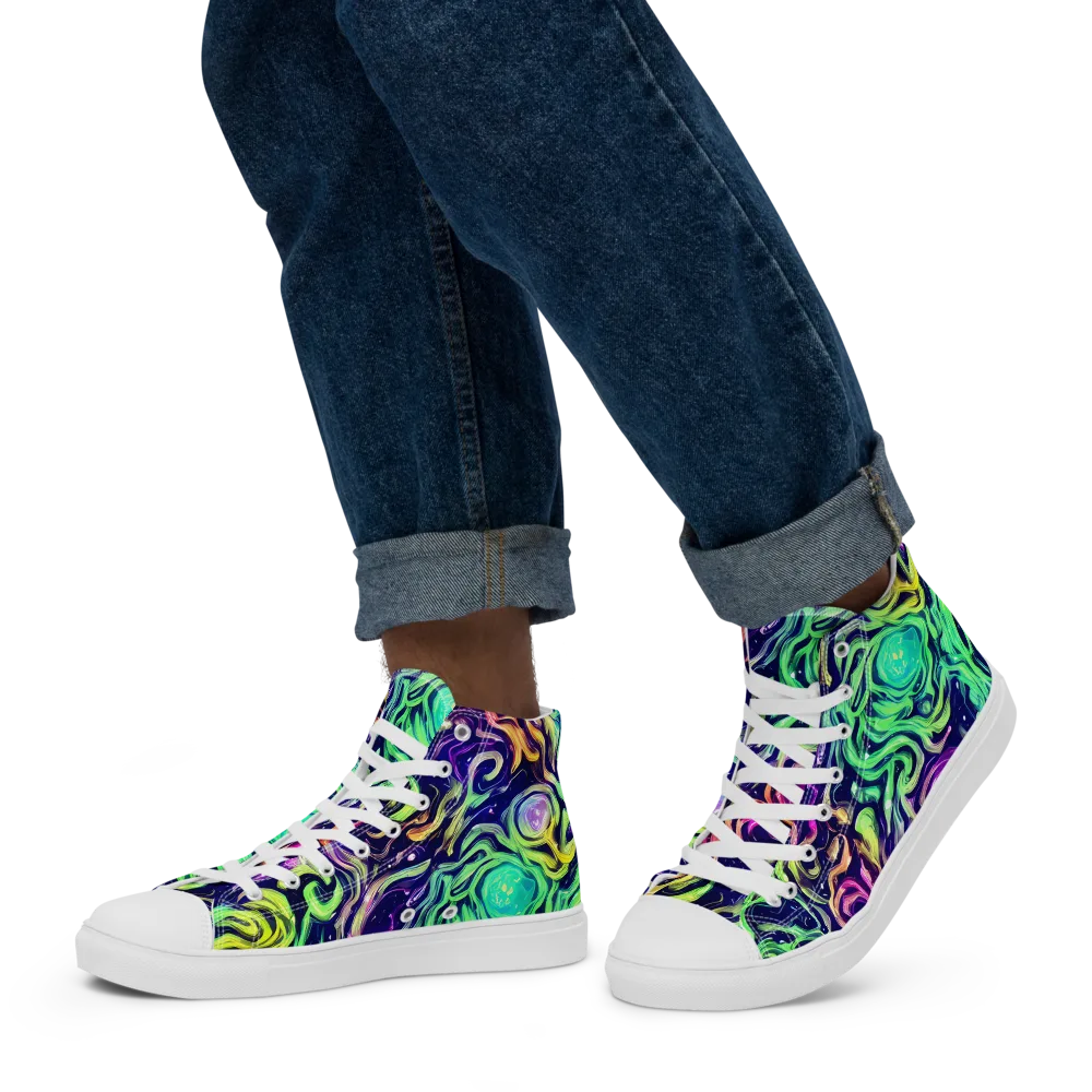 Stellar Psychedelia on Men's High Top Canvas Shoes — Left