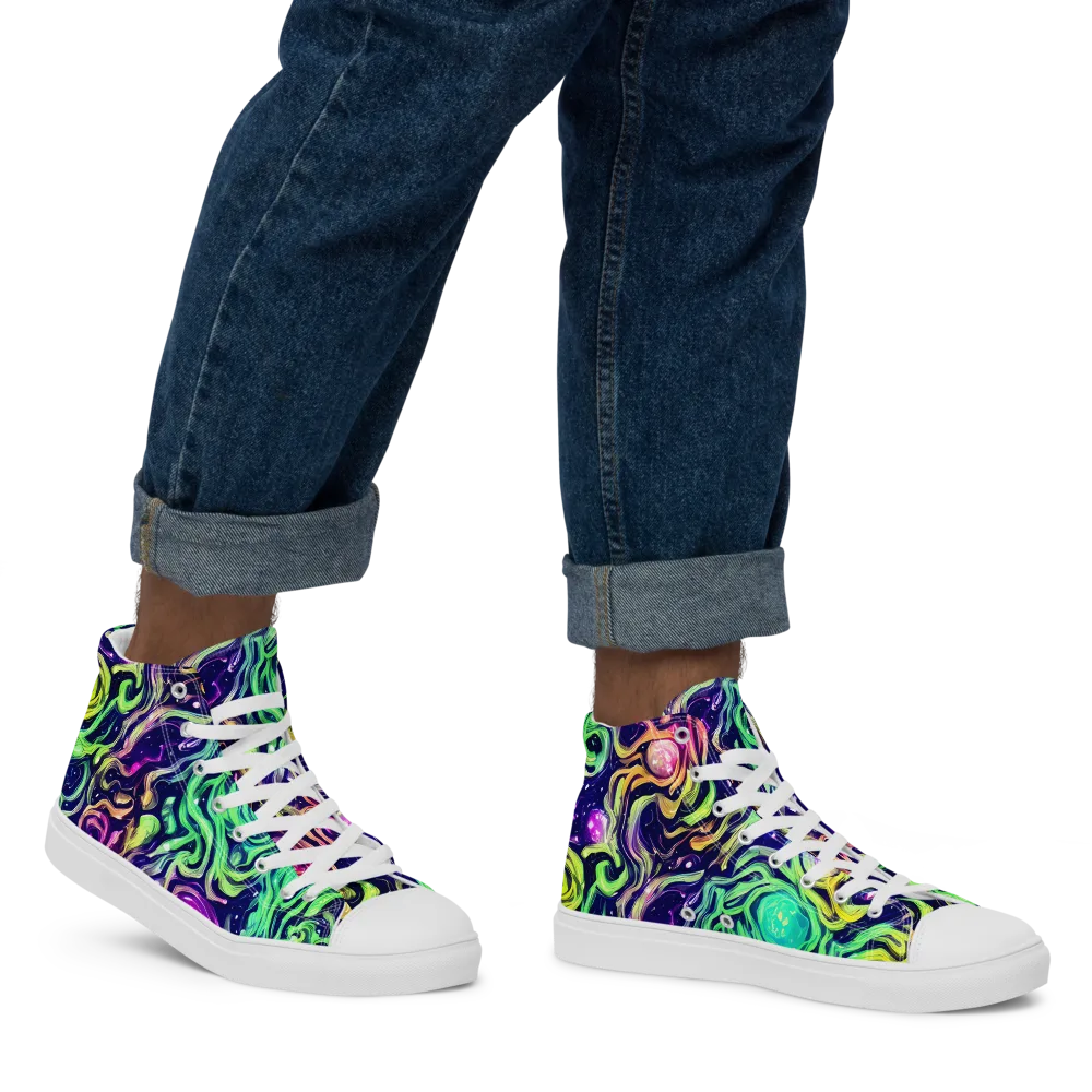 Stellar Psychedelia on Men's High Top Canvas Shoes — Right