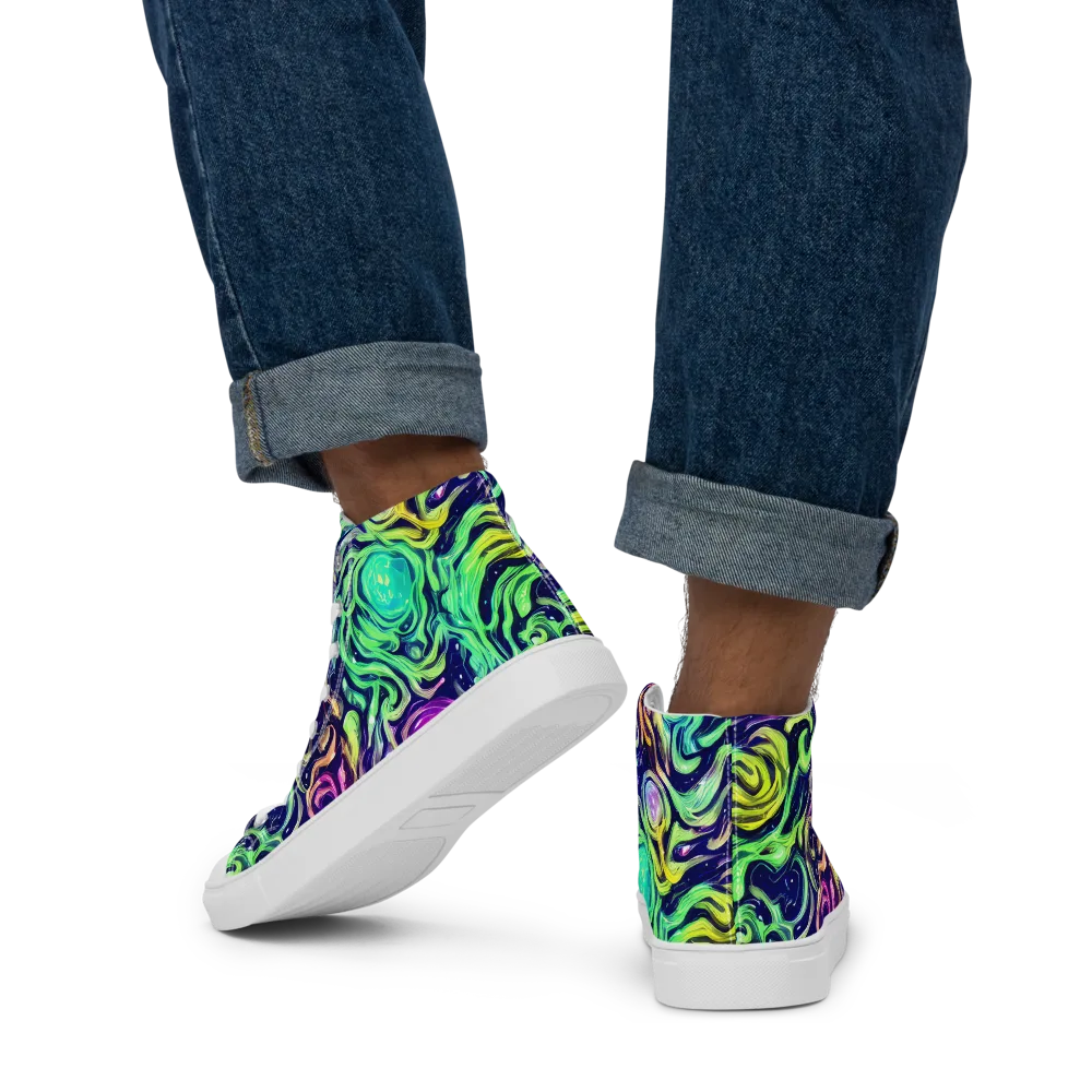 Stellar Psychedelia on Men's High Top Canvas Shoes — Back
