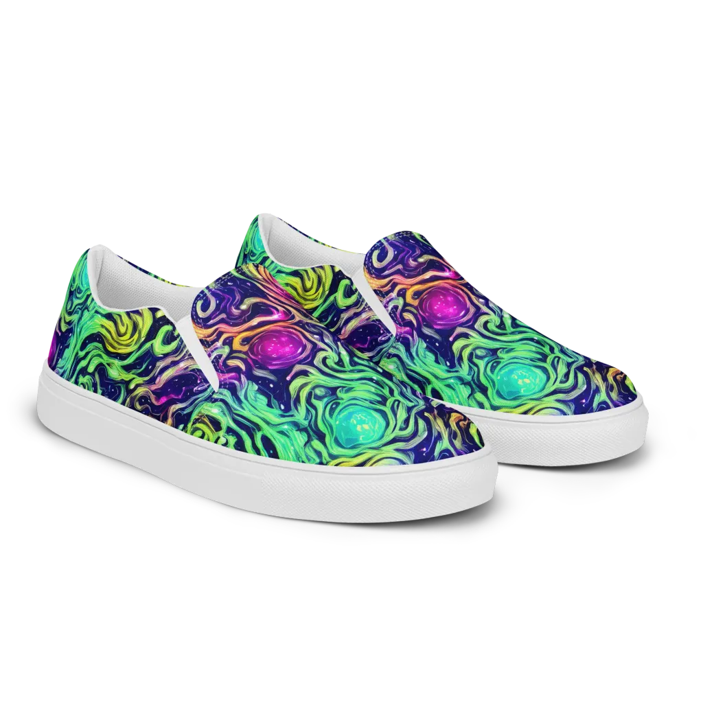 Stellar Psychedelia on Men's Slip-On Canvas Shoes — Right Front