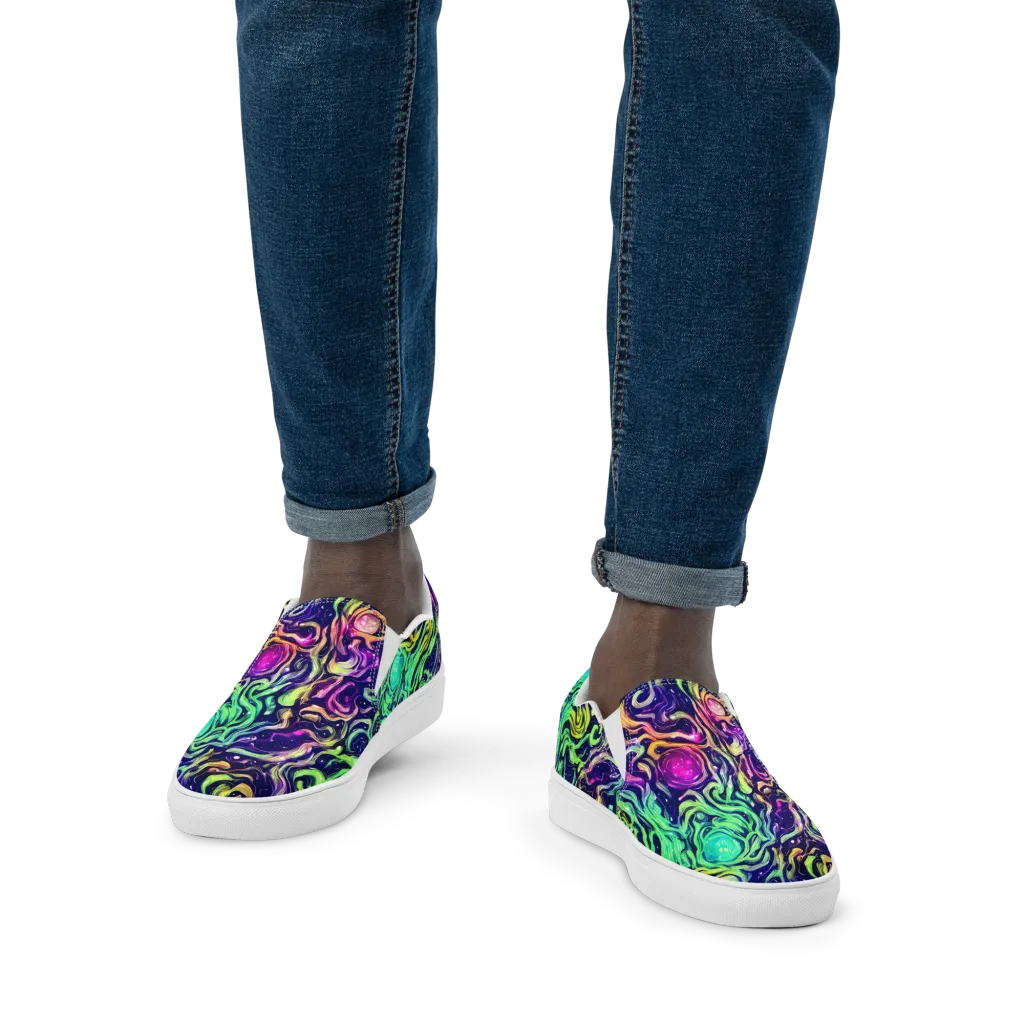 Stellar Psychedelia on Men's Slip-On Canvas Shoes — Front