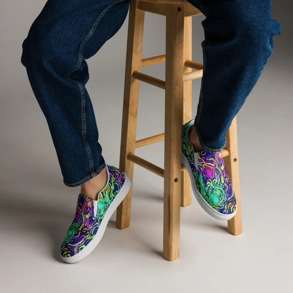 Stellar Psychedelia on Men's Slip-On Canvas Shoes — Front