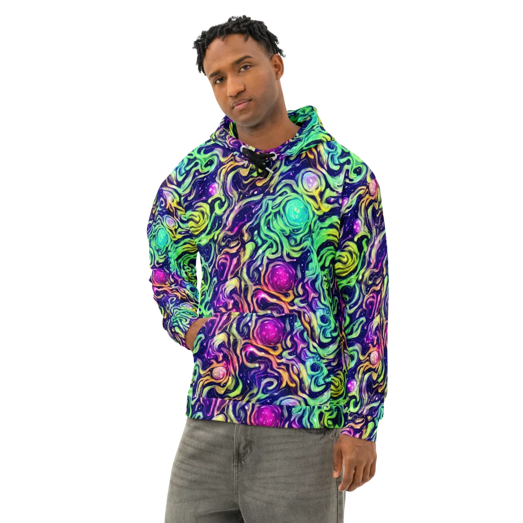 Stellar Psychedelia on Cotton Hoodie — Left Front