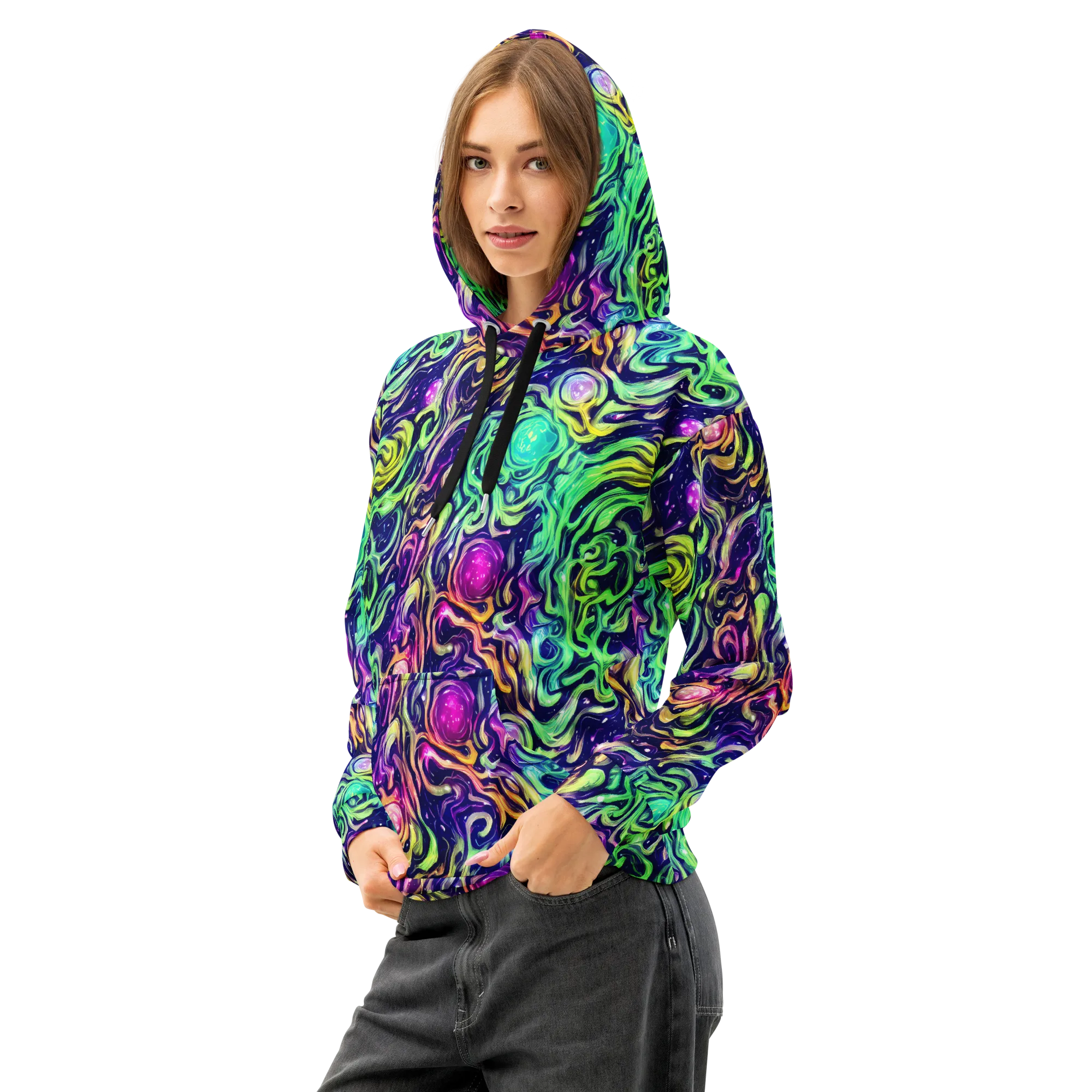 Stellar Psychedelia on Cotton Hoodie — Left Front