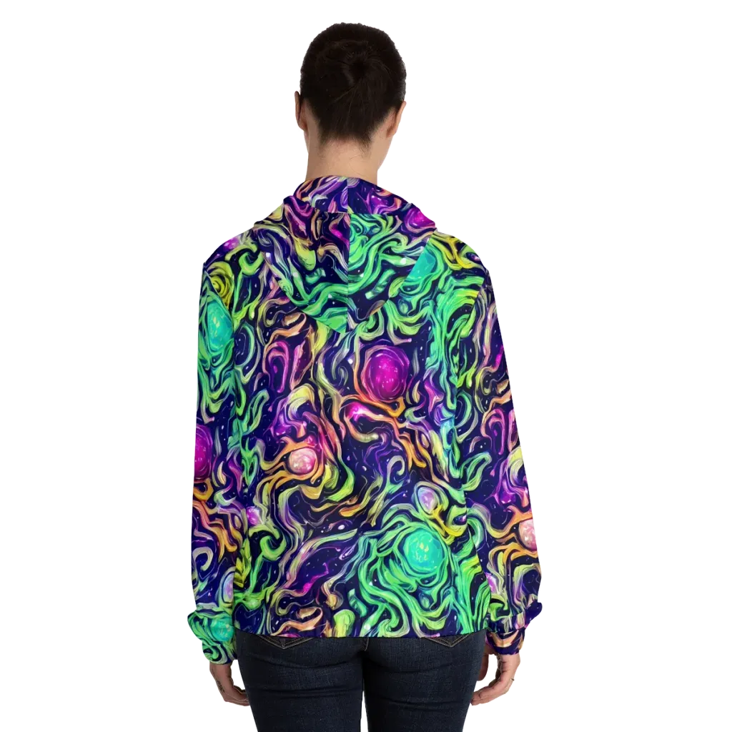 Stellar Psychedelia on Women's Full-Zip Hoodie — Back On Person