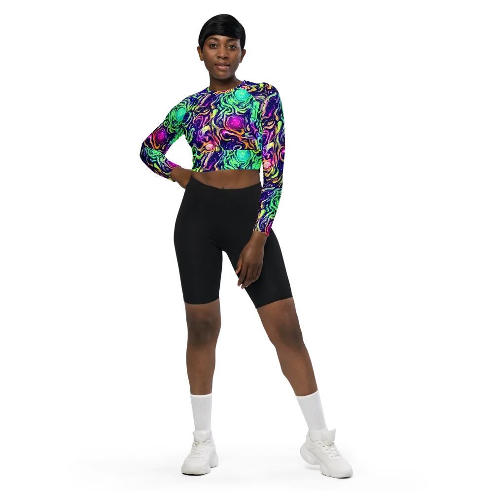 Stellar Psychedelia on Long Sleeve Crop Top — Front