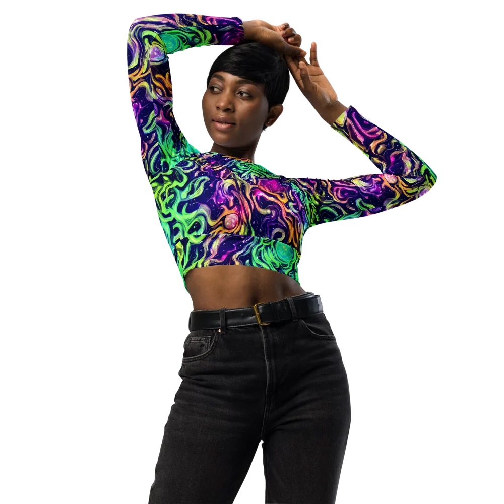 Stellar Psychedelia on Long Sleeve Crop Top — Front
