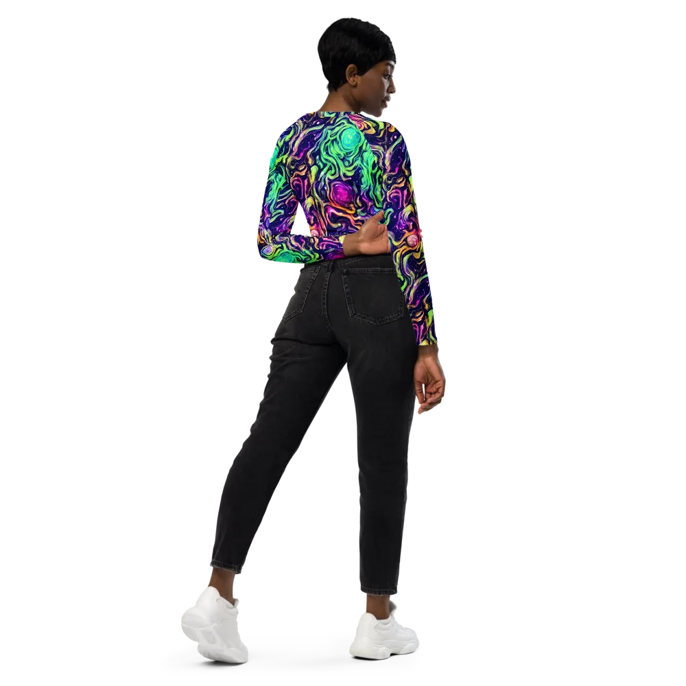Stellar Psychedelia on Long Sleeve Crop Top — Right Back
