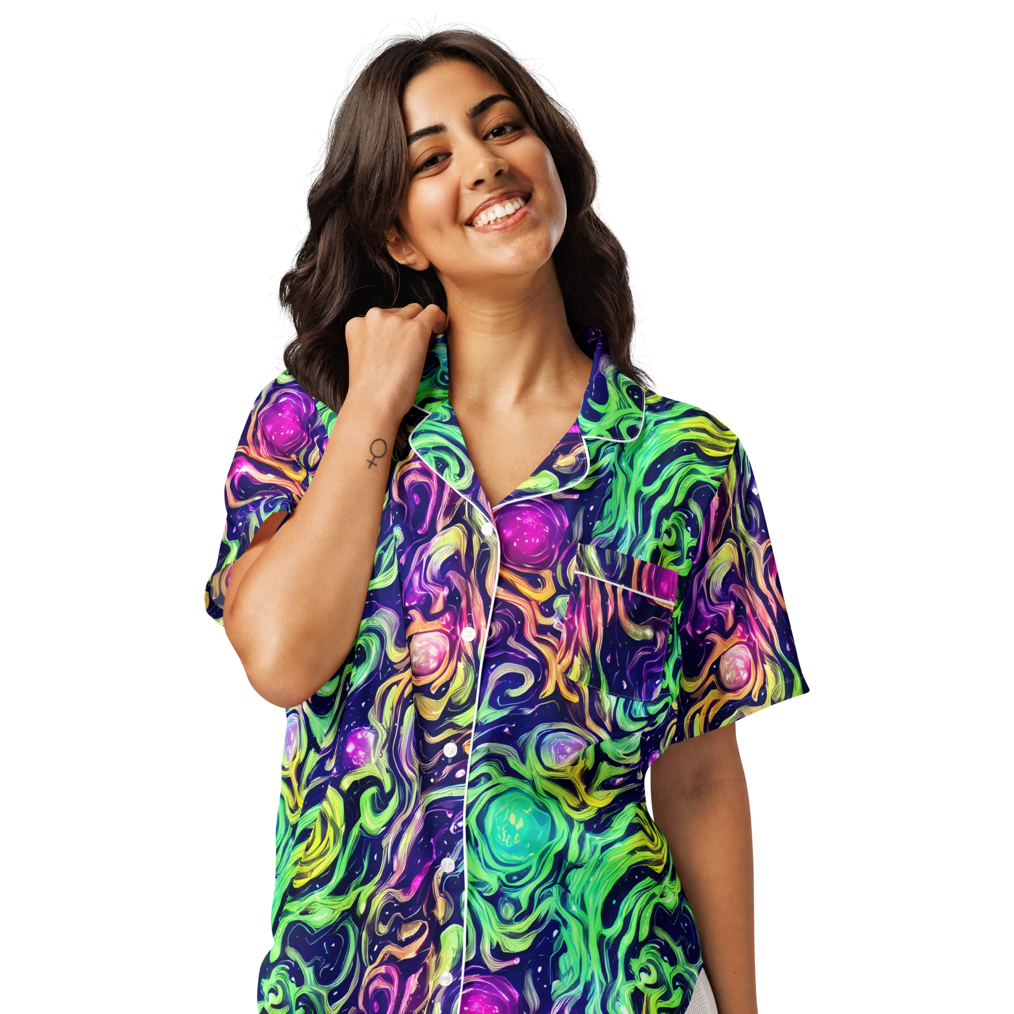 Stellar Psychedelia on Women's Short Sleeve Pajama Top — Front