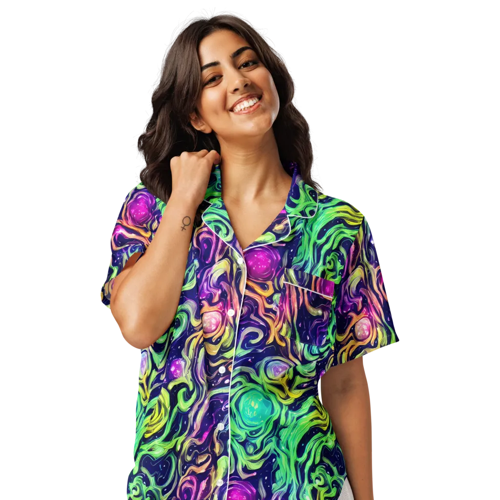 Stellar Psychedelia on Women's Short Sleeve Pajama Top — Front