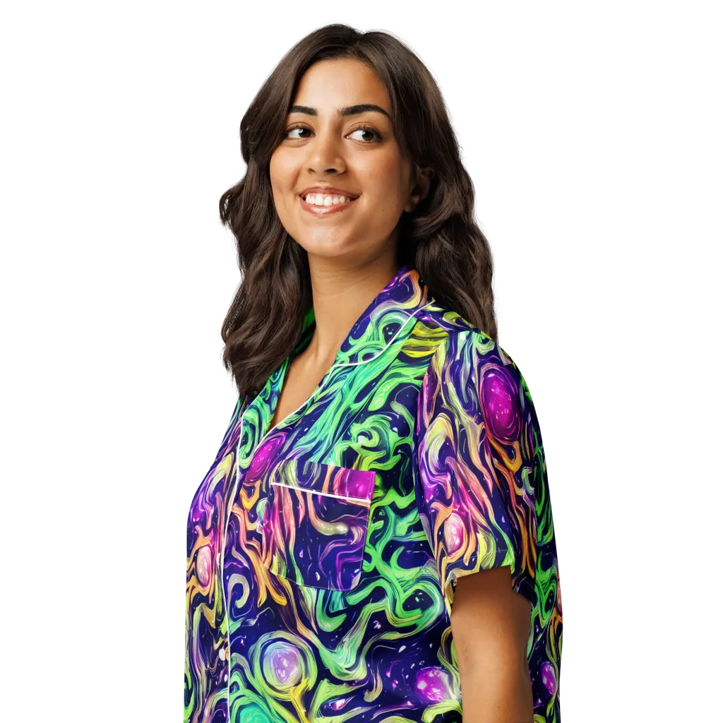 Stellar Psychedelia on Women's Short Sleeve Pajama Top — Left Front