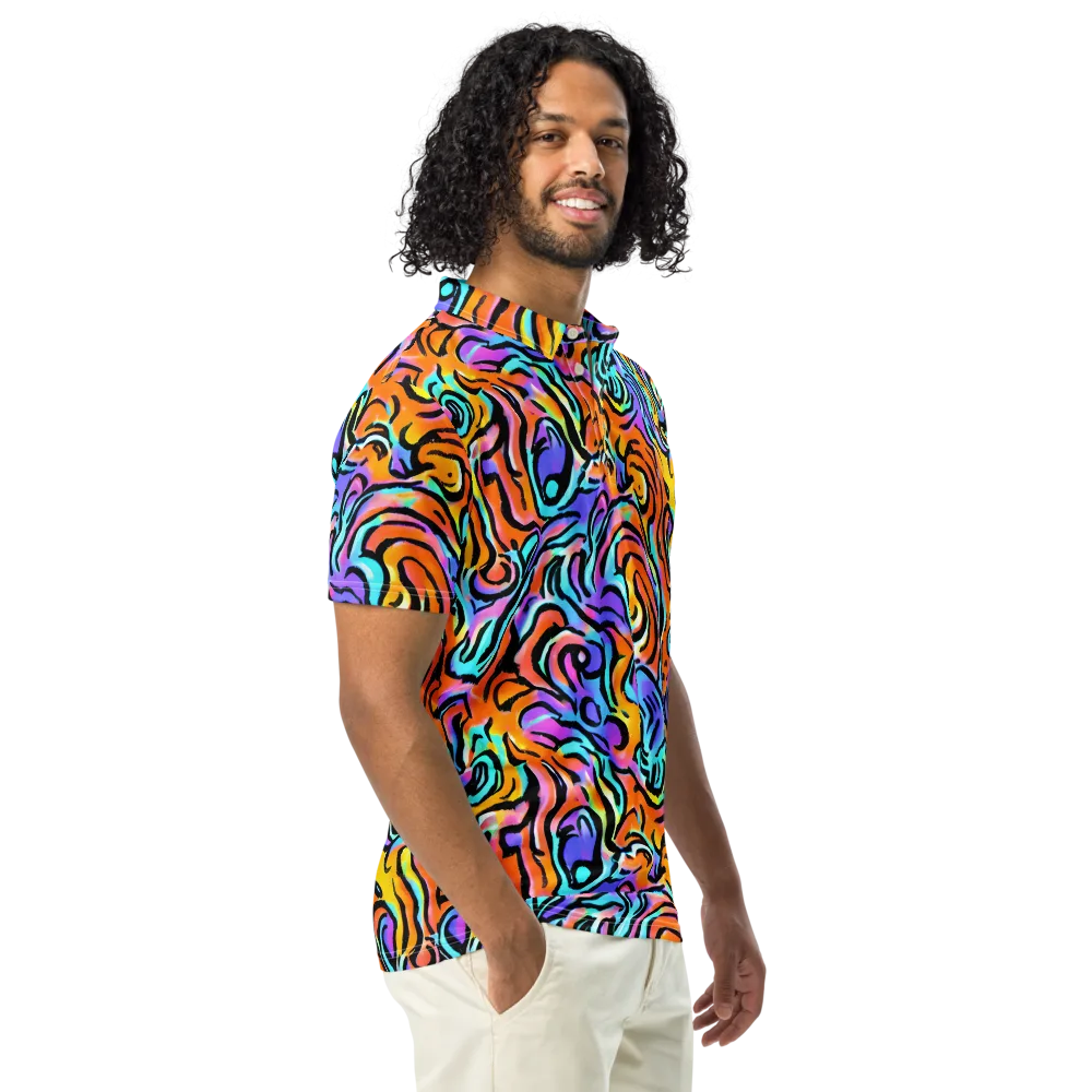 Hypercolor Waves on Men's Slim Fit Polo Shirt — Right Front