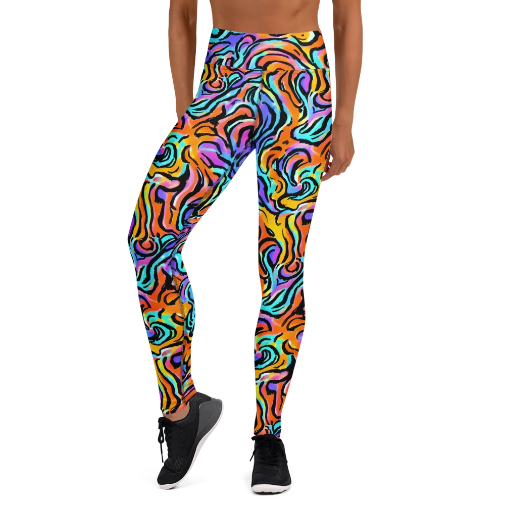 Hypercolor Waves on Yoga Leggings — Front