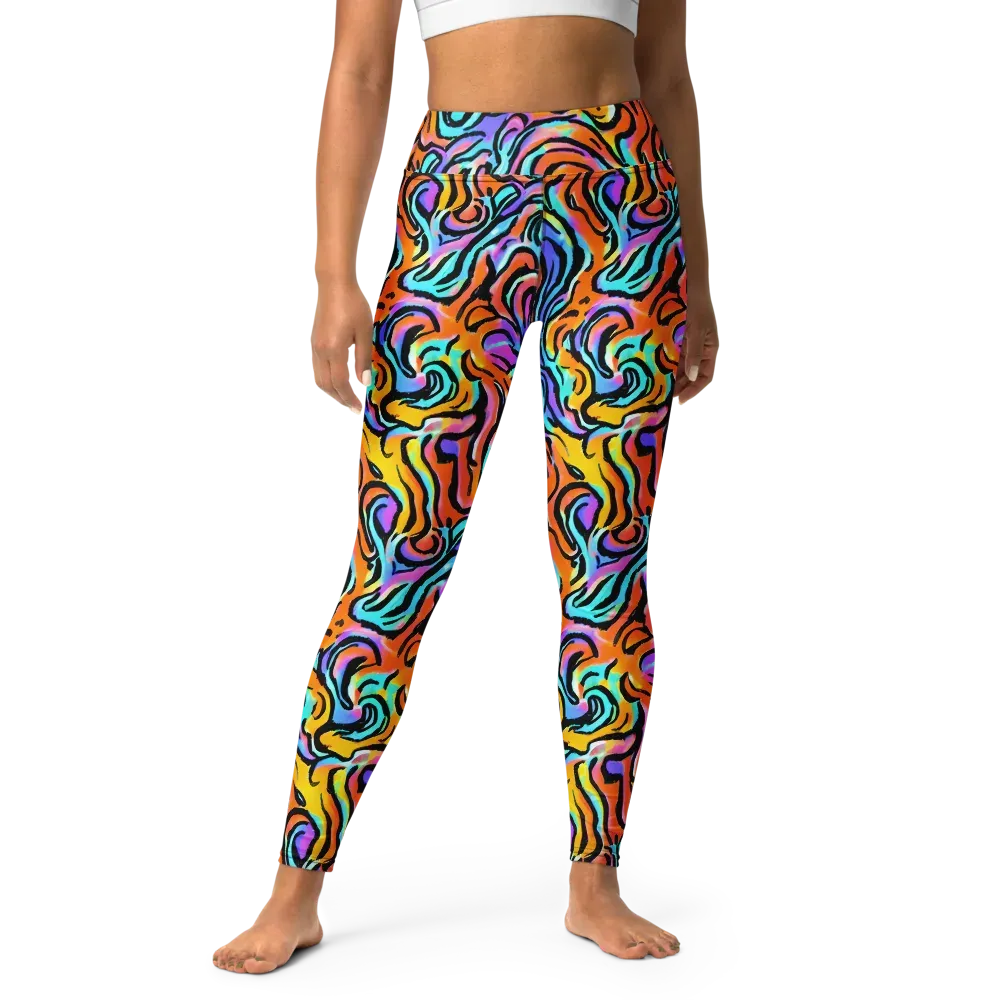 Hypercolor Waves on Yoga Leggings — Front