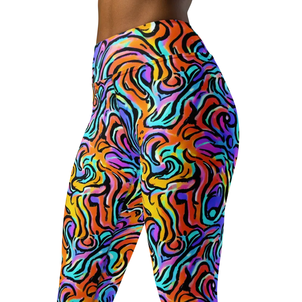 Hypercolor Waves on Yoga Leggings — Left Front