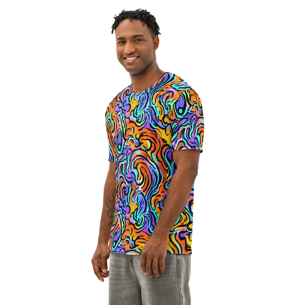 Hypercolor Waves on Men's Cotton Crew Neck T-Shirt — Left Front