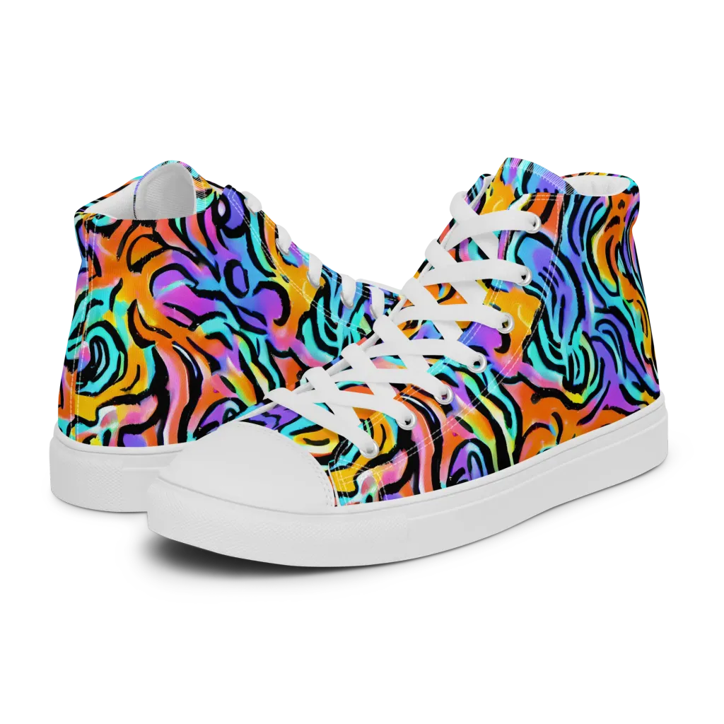 Hypercolor Waves on Men's High Top Canvas Shoes — Left