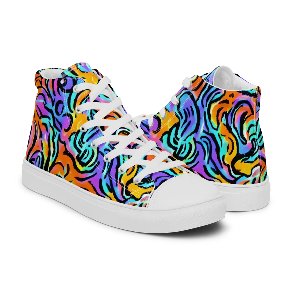 Hypercolor Waves on Men's High Top Canvas Shoes — Right