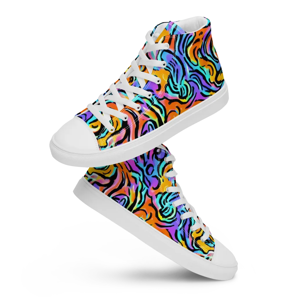 Hypercolor Waves on Men's High Top Canvas Shoes — Front