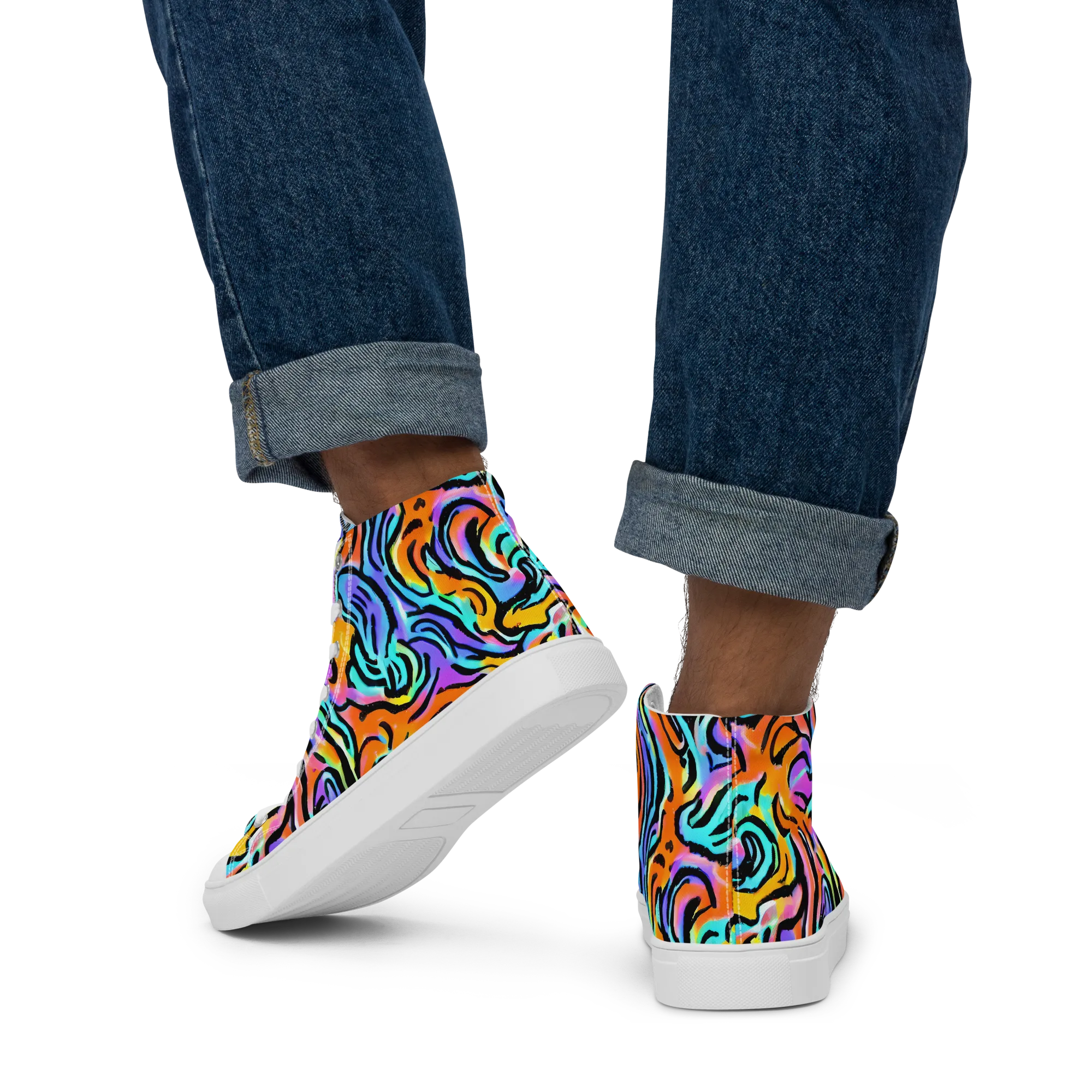 Hypercolor Waves on Men's High Top Canvas Shoes — Back