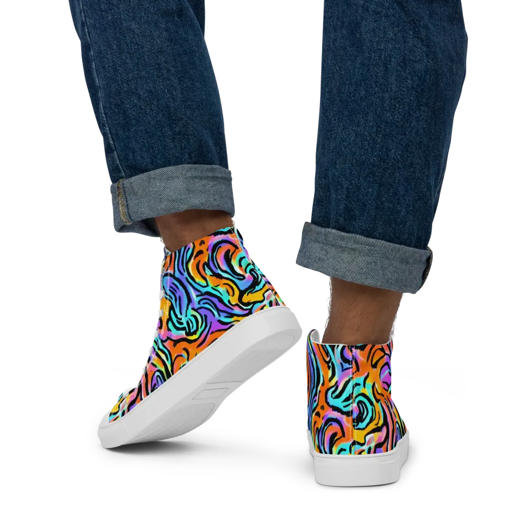 Hypercolor Waves on Men's High Top Canvas Shoes — Back